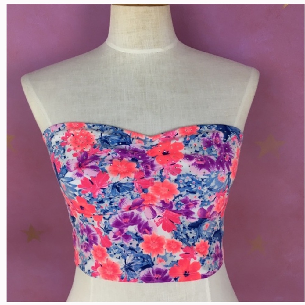 VS PINK BANDEAU WITH FLORAL PRINT RHINESTONES